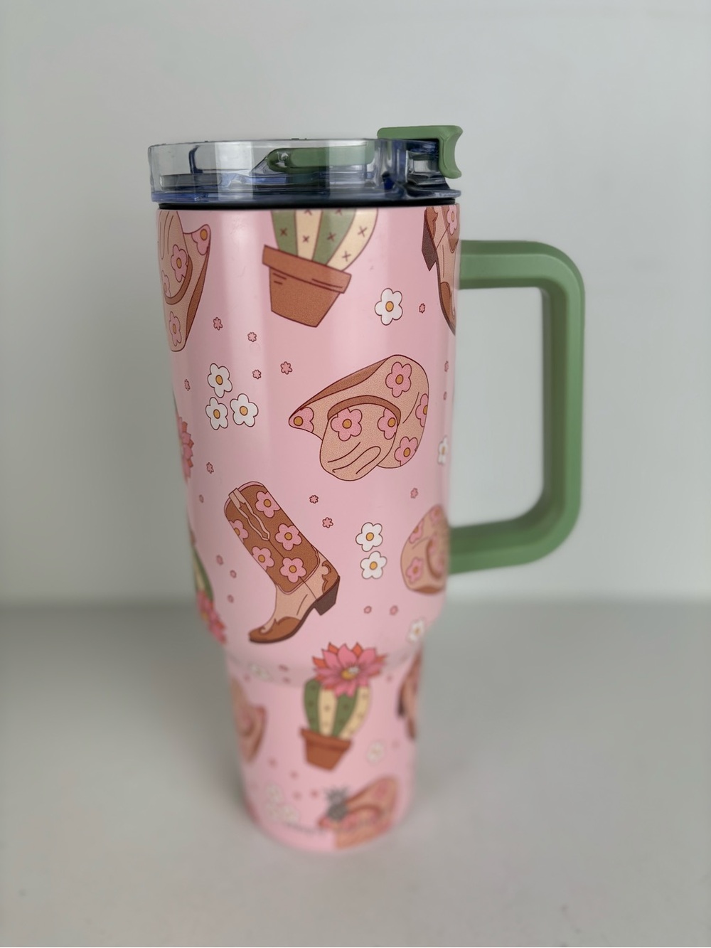 Western Insulated Tumbler/40 oz by Simply Southern-Pink/Cactus/Cowboy Boots& Hat